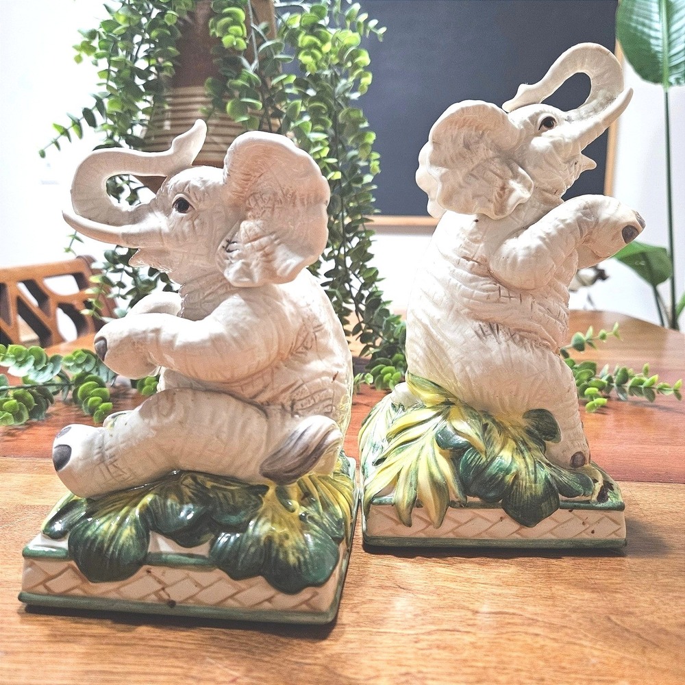 Fitz & Floyd Cape Town Elephant Bookends Pair Safari Jungle Ceramic 2009